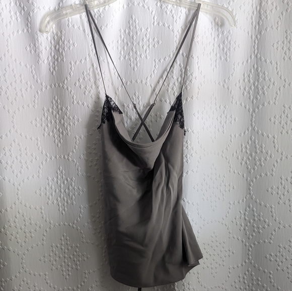 NWT Kiki de Montparnasse Lace Trim Silk Cami Top in Silver MEDIUM - Picture 7 of 8